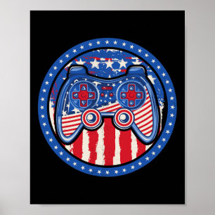 4th Of July Boys American Flag Video Game Controll Poster