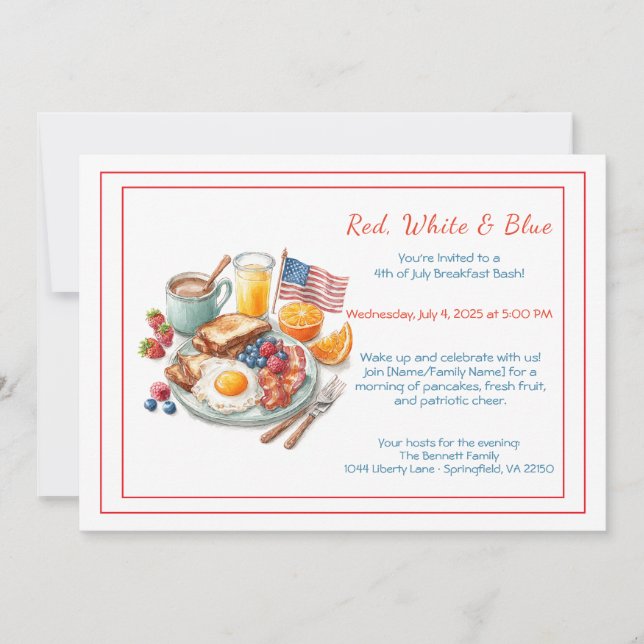 4th of July Breakfast Invitation – Patriotic  (Front)