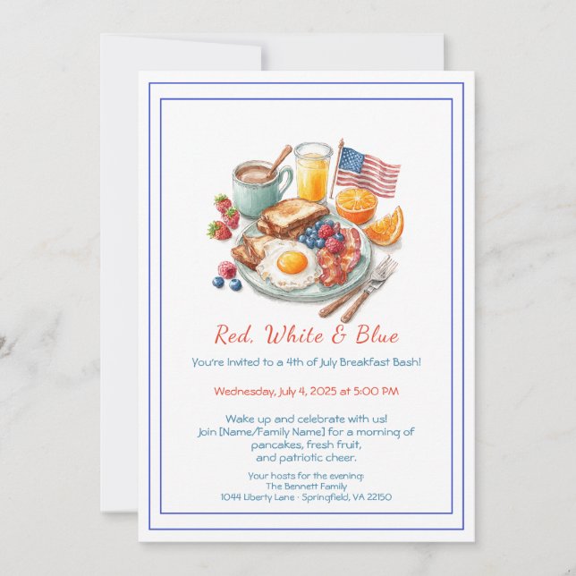 4th of July Breakfast Invitation – Patriotic  (Front)