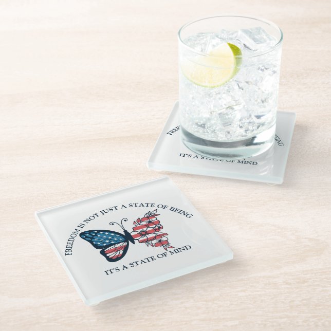 4th of July Butterfly  Glass Coaster (Angled)