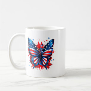 4th Of July Butterfly Usa Flag Cute American Women Coffee Mug