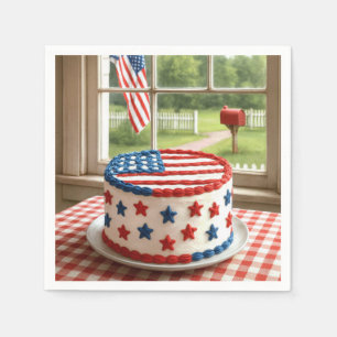 4th of July Cake on a Tablecloth Napkin