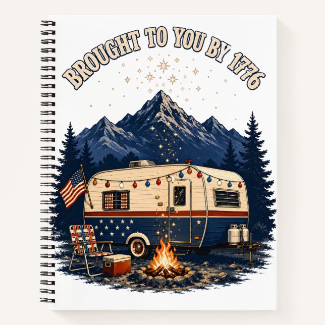4th Of July Camping Trailer Mountains Notebook (Front)
