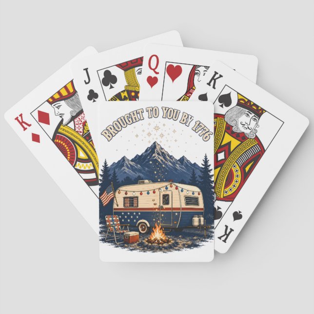 4th Of July Camping Trailer Mountains Playing Cards (Back)