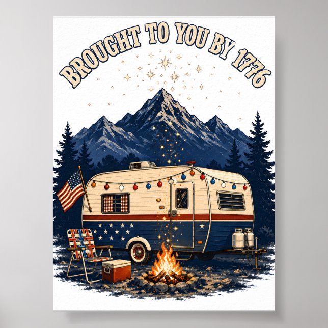 4th Of July Camping Trailer Mountains Poster (Front)