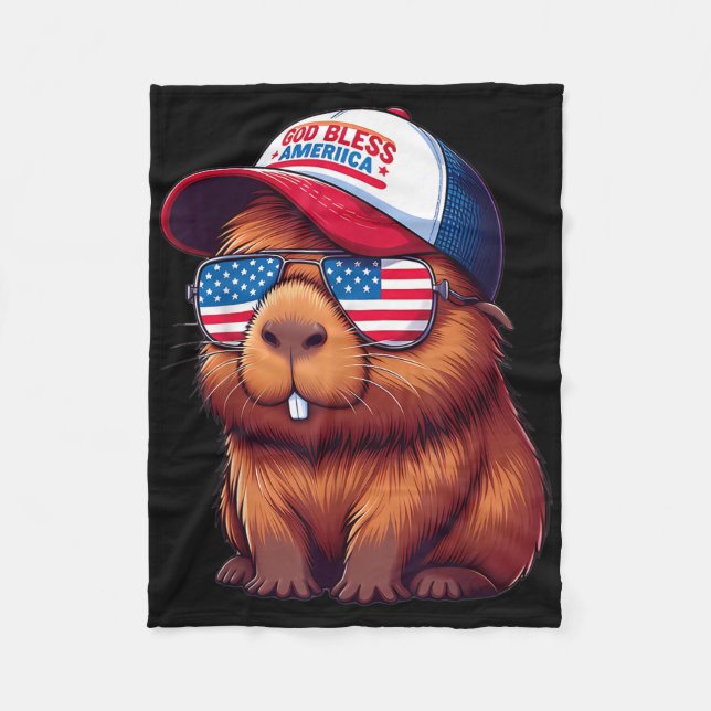 4th Of July Capybara – God Bless America Hat And P Fleece Blanket (Front)