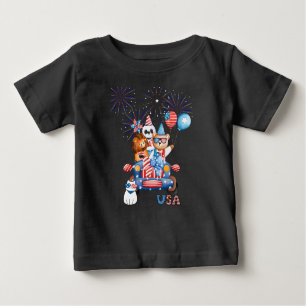 4Th of July Car Panda Bear & Lion  Baby T-Shirt