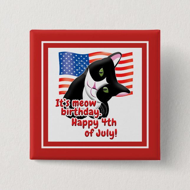 4th of July Cat 15 Cm Square Badge (Front)
