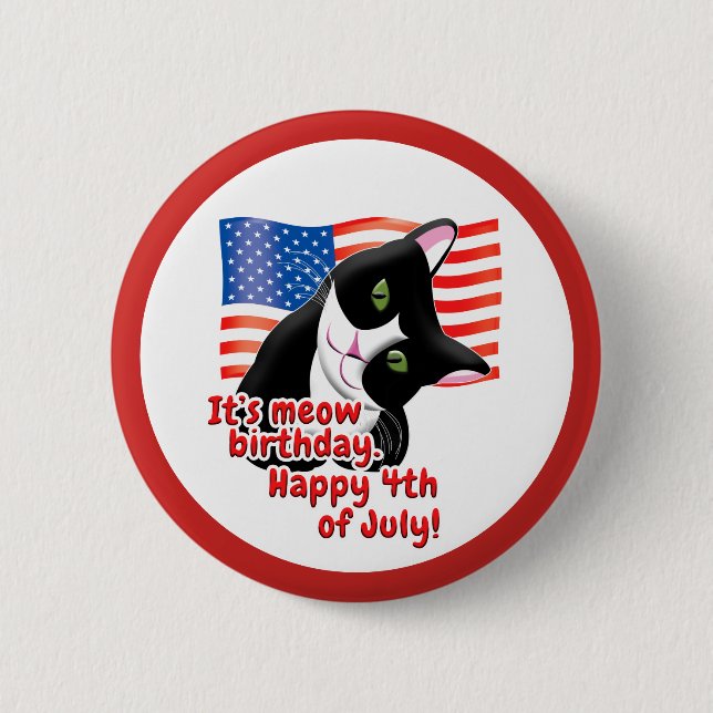 4th of July Cat 6 Cm Round Badge (Front)