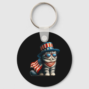 4th Of July Cat American Flag Cat Lover Meowica In Key Ring