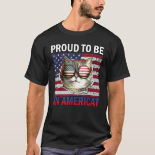 4th Of July  Cat American Flag Glasses T-Shirt