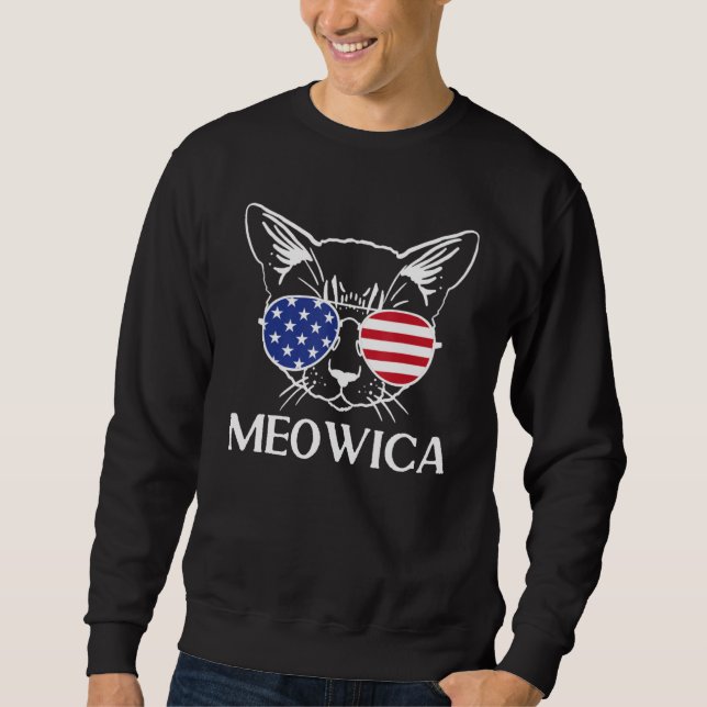 4th of July Cat American Flag Sunglasses USA Meowi Sweatshirt (Front)