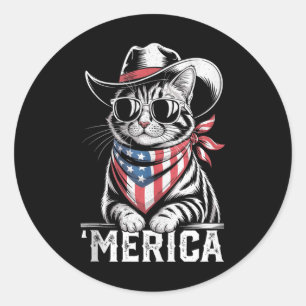 4th Of July Cat Cowboy Merica Kitten Patriot Boys Classic Round Sticker