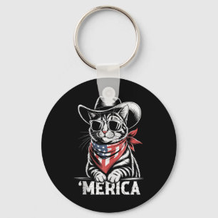 4th Of July Cat Cowboy Merica Kitten Patriot Boys Key Ring