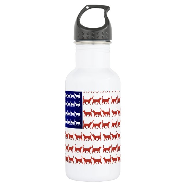 4th of July Cat Flag Red White and Blue  532 Ml Water Bottle (Front)