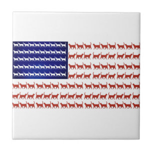 4th of July Cat Flag Red White and Blue  Ceramic Tile