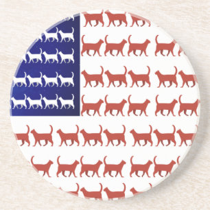4th of July Cat Flag Red White and Blue Coaster