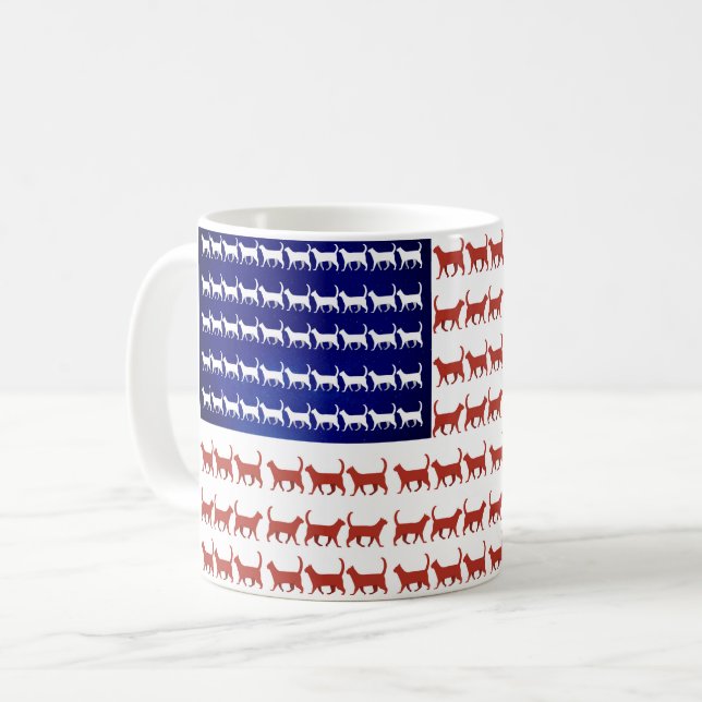 4th of July Cat Flag Red White and Blue  Coffee Mug (Front Left)