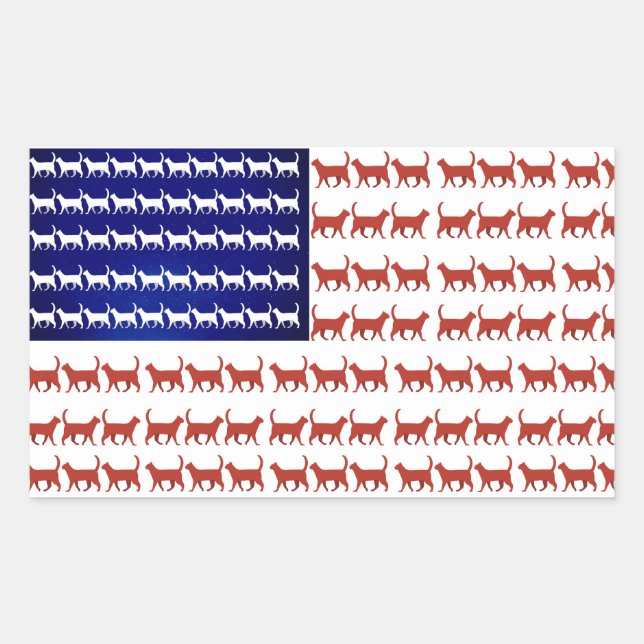 4th of July Cat Flag Red White and Blue Cute Rectangular Sticker (Front)