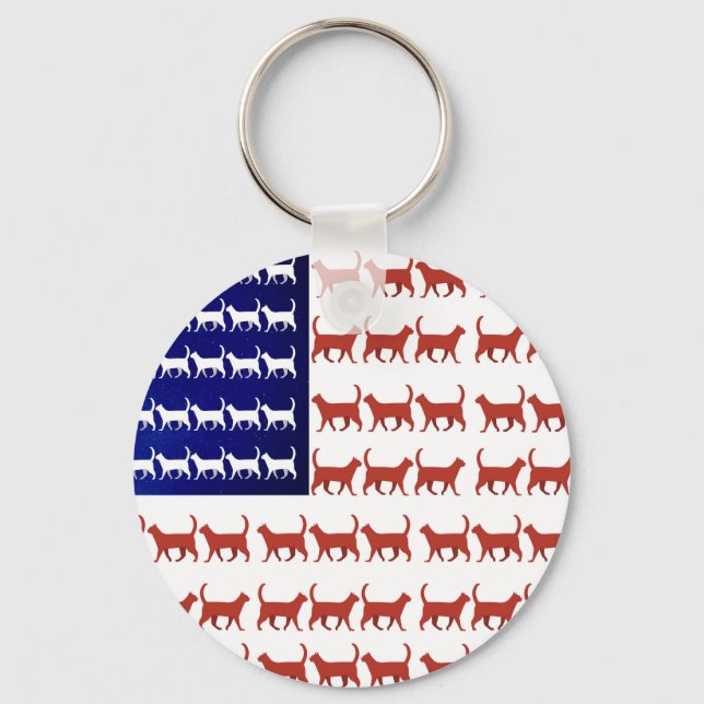 4th of July Cat Flag Red White and Blue Key Ring (Front)