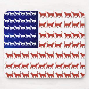 4th of July Cat Flag Red White and Blue  Mouse Pad