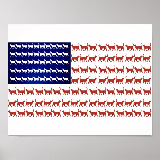 4th of July Cat Flag Red White and Blue  Poster (Front)