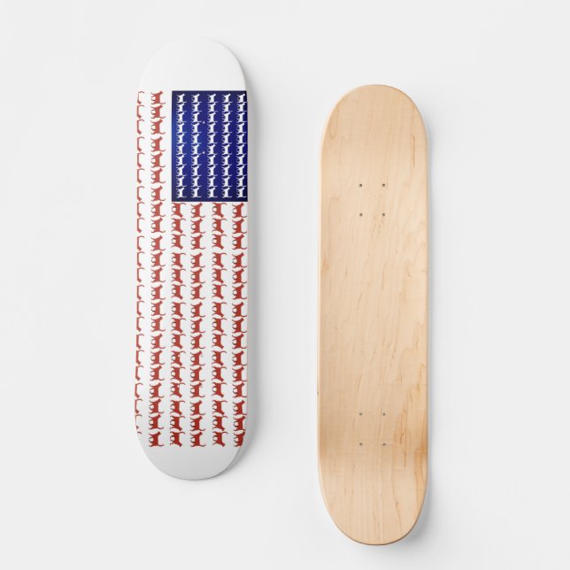 4th of July Cat Flag Red White and Blue Skateboard (Front)