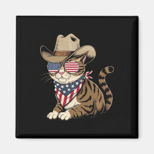 4th Of July Cat For Cowboy Lover Usa American Flag Magnet