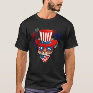 4th of July cat for women cat men kids American fl T-Shirt