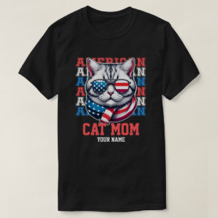 4th of July Cat in Glasses Cat Mum Personalised T-Shirt