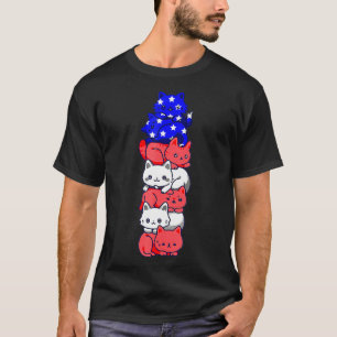 4th of July Cat Patriotic American Flag Cute Cats T-Shirt