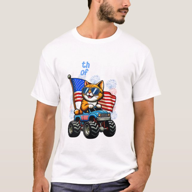 4th Of July Cat Riding Monster T-Shirt (Front)