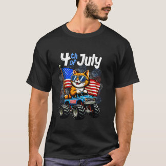 4th Of July Cat Riding Monster Truck Boys American T-Shirt