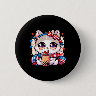 4th Of July Cat Shirt Girls Kawaii Anime Boba Tea 6 Cm Round Badge