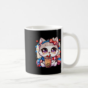 4th Of July Cat Shirt Girls Kawaii Anime Boba Tea Coffee Mug