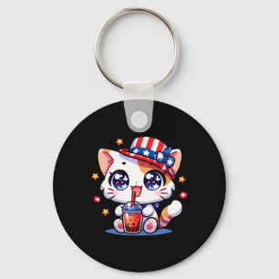 4th Of July Cat Shirt Girls Kids Kawaii Anime Boba Key Ring