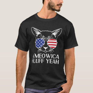 4th of July Cat US Flag Sunglasses Ameowica Fluff  T-Shirt
