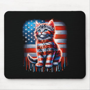 4th Of July Cat Usa Flag Cute Kitten Memorial Day Mouse Pad