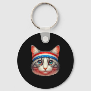 4th Of July Cat Wearing A Red White And Blue Headb Key Ring