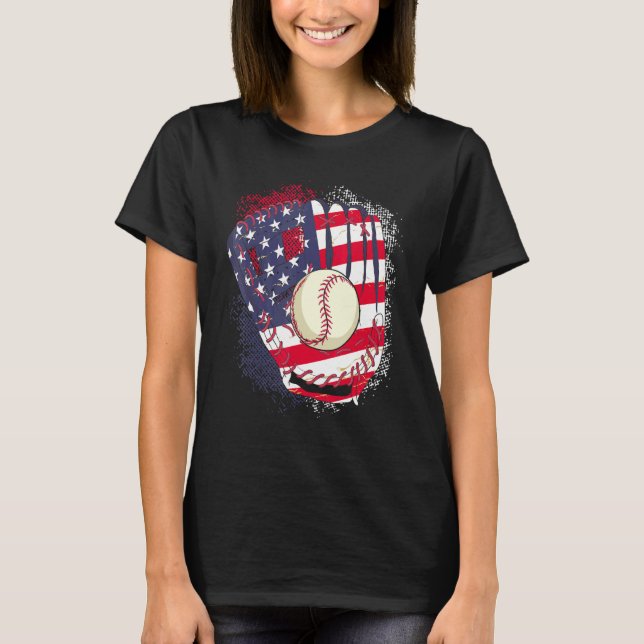 4th Of July Catcher Baseball Player US Flag Sport  T-Shirt (Front)