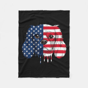 4th Of July Cavalier King Charles Spaniel Dog Flag Fleece Blanket