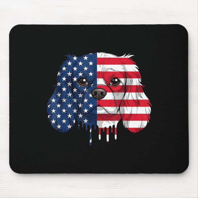 4th Of July Cavalier King Charles Spaniel Dog Flag Mouse Pad (Front)