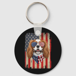 4th Of July Cavalier King Charles Spaniel Dog Key Ring