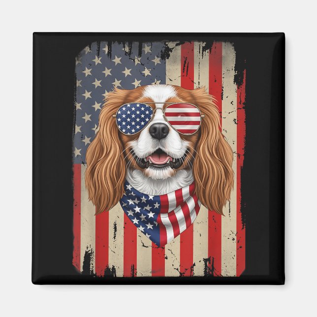 4th Of July Cavalier King Charles Spaniel Dog Magnet (Front)