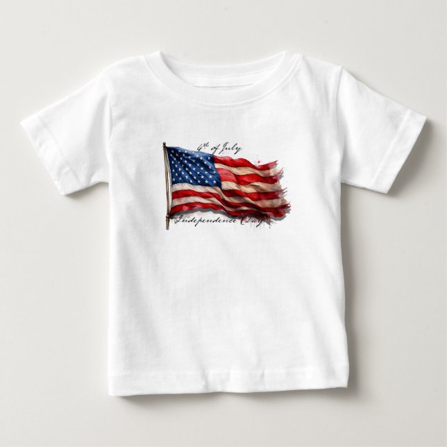4th of July – Celebrate with US Flag Baby T-Shirt (Front)
