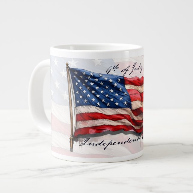 4th of July – Celebrate with US Flag Large Coffee Mug (Front Left)