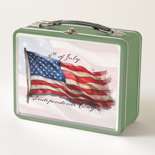 4th of July – Celebrate with US Flag Metal Lunch Box (Front)