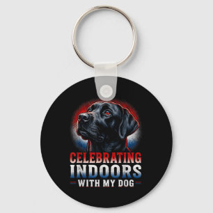 4th Of July Celebrating Indoors With My Dog Key Ring