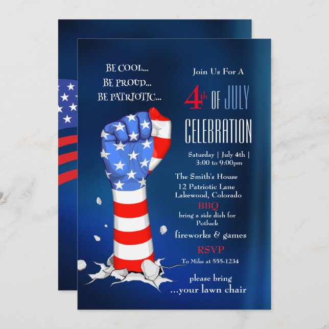 4th of July Celebration American Flag Fist Invitation (Front/Back)