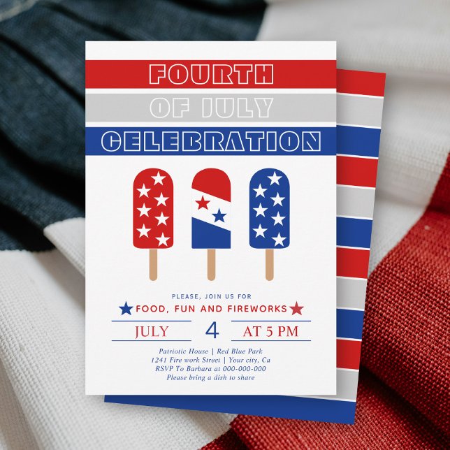 4th of July celebration blue, red, white ice pop  Invitation (Creator Uploaded)